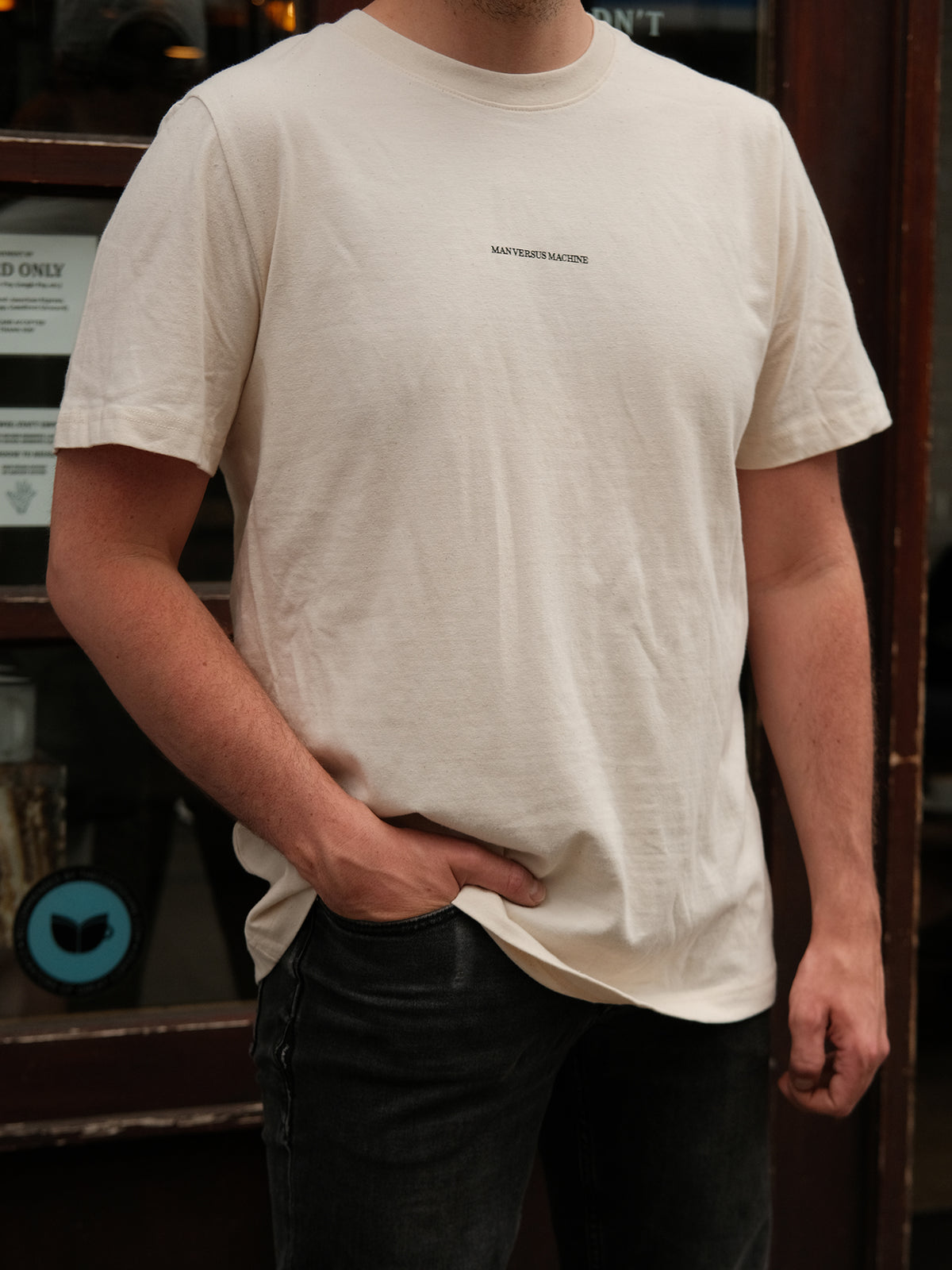 NEW MAN VS MACHINE X STANLEY STELLA T-Shirt "BACKPRINT CROCODILE" NATURAL RAW